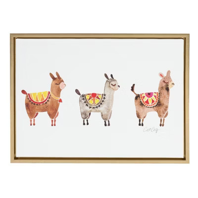 18" x 24" Sylvie Alpacas Framed Canvas Art Gold - Kate and Laurel | Target
