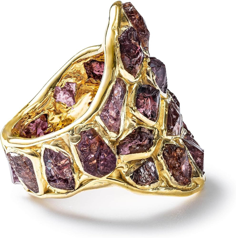 GERMAN KABIRSKI Kelea Handcrafted Ring with Rough Pyrope Garnet in 14K Gold Plated Silver, Size 5... | Amazon (US)