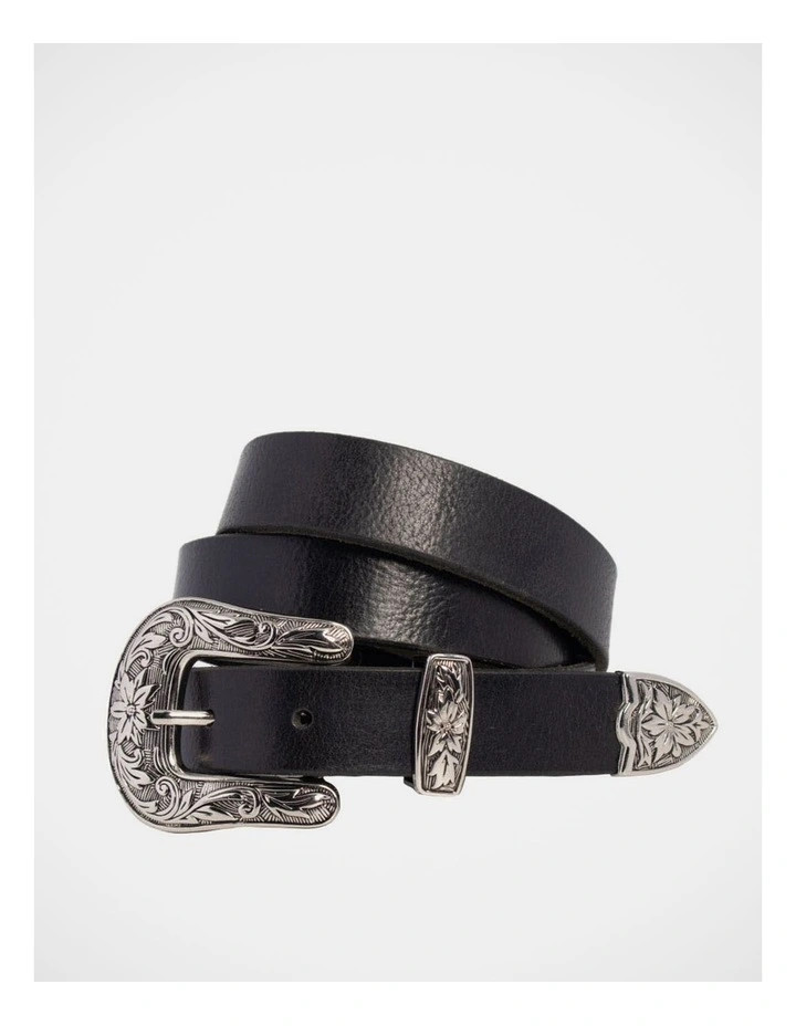 Montanna Western Leather Belt in Black | Myer