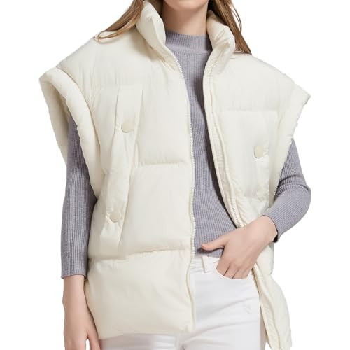 Orolay Sleeveless Puffer Vest Quilted Light Puffy Vest Jackets Oversized Zip Up Outerwear Warm Puffer Vest with Pockets,Beige,XX-Large | Amazon (US)