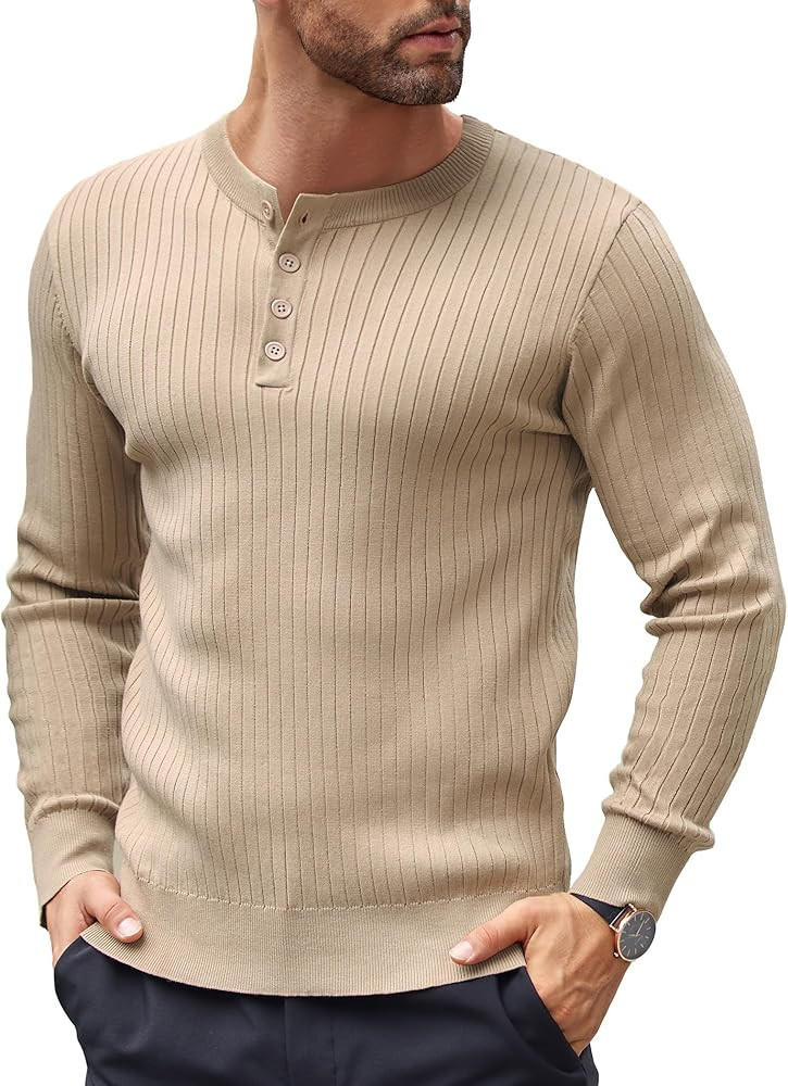 COOFANDY Mens Knitted Henley Shirts Casual Long Sleeve Slim Fit Lightweight Ribbed Pullover Sweat... | Amazon (US)