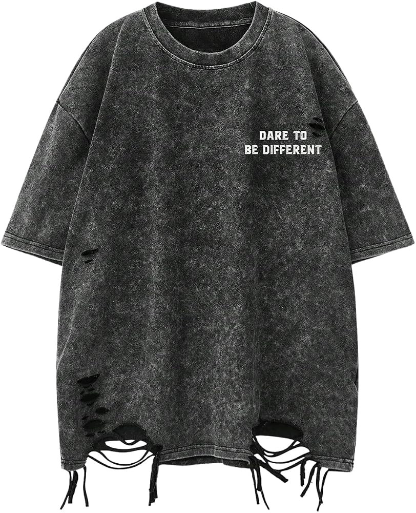 Men's Ripped Distressed Graphic Tees Short Sleeve Crew Neck Letter T Shirts Washed Streetwear | Amazon (US)