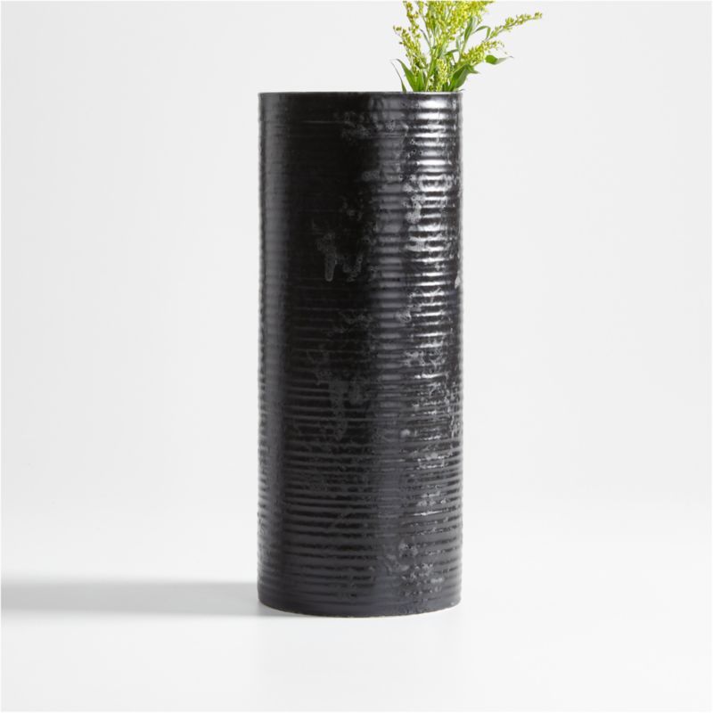 Principle Ribbed Black Earthenware Vase + Reviews | Crate & Barrel | Crate & Barrel