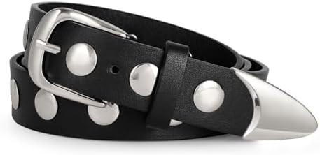 WERFORU Women Fashion Leather Belt Studded Leather Belt Ladies Belts for Jeans Dress Punk Belt | Amazon (US)