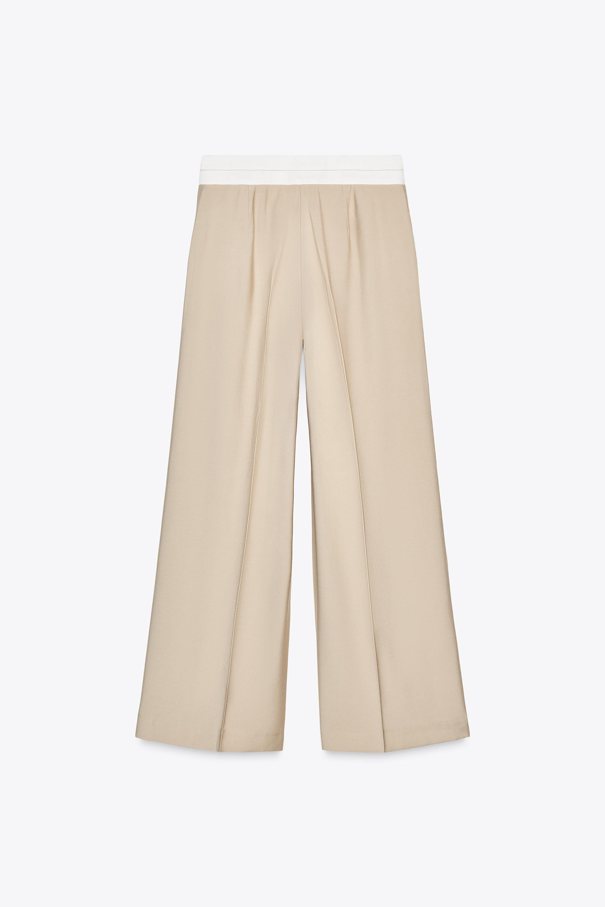 WIDE-LEG TROUSERS WITH CONTRAST WAIST | Zara UK