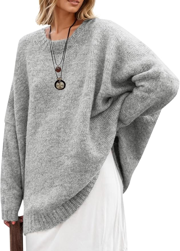 Saodimallsu Womens Oversized Tunic Sweaters Long Sleeve Crew Neck Chunky Knit Slouchy Casual Pull... | Amazon (US)