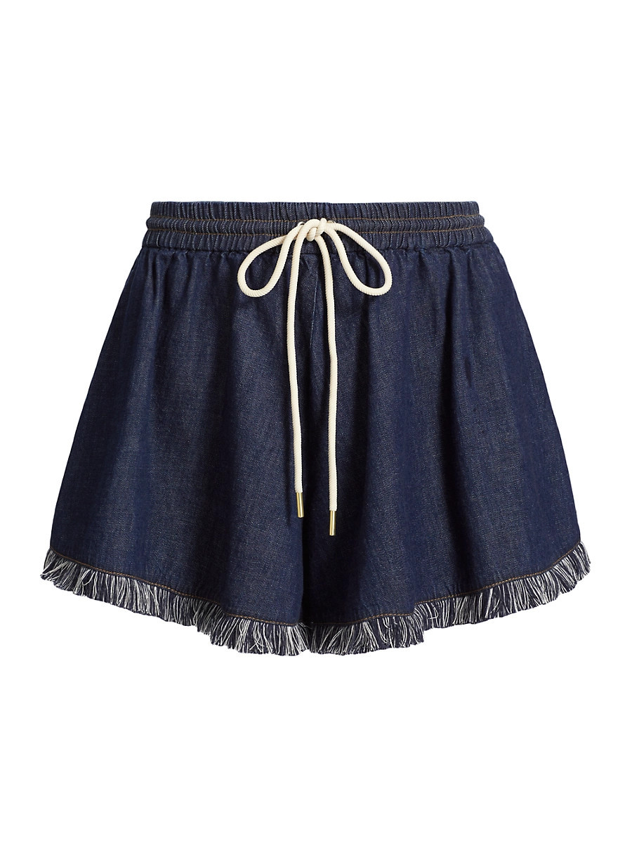 Women's Rhiannon Fringed Denim Shorts - Atlantic - Size 0 | Saks Fifth Avenue