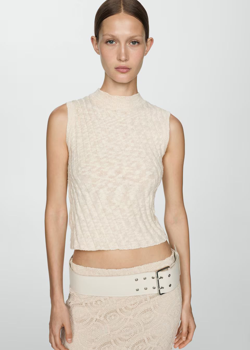 Ribbed knitted top with perkins collar -  Women | Mango USA | MANGO (US)