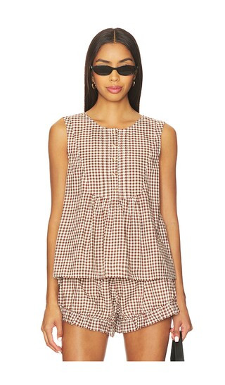 Callie Blouse in Petite Mocha Gingham | Revolve Clothing (Global)