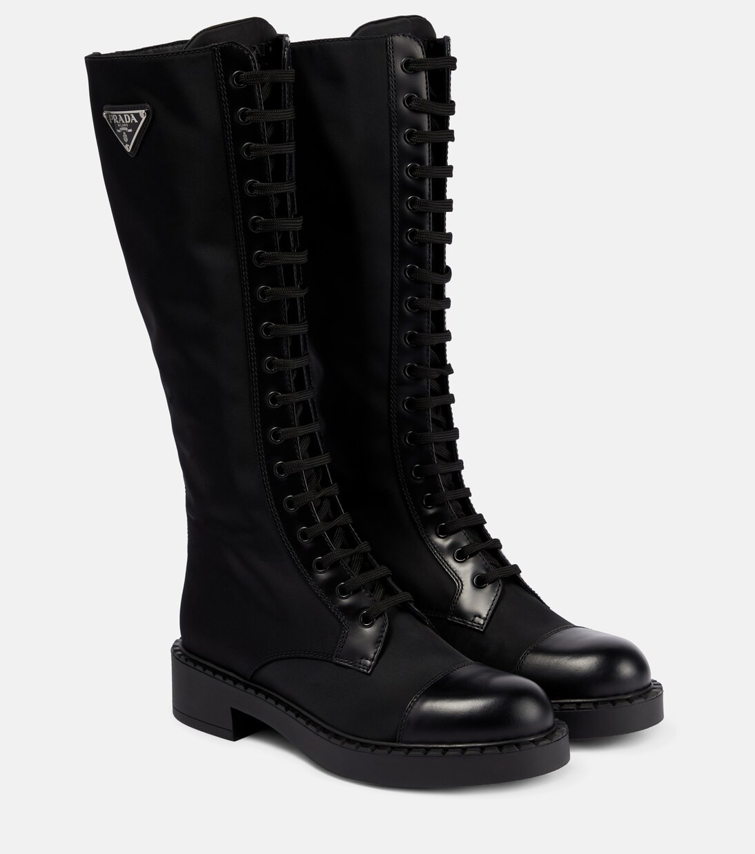 Re-Nylon and leather knee-high boots | Mytheresa (UK)