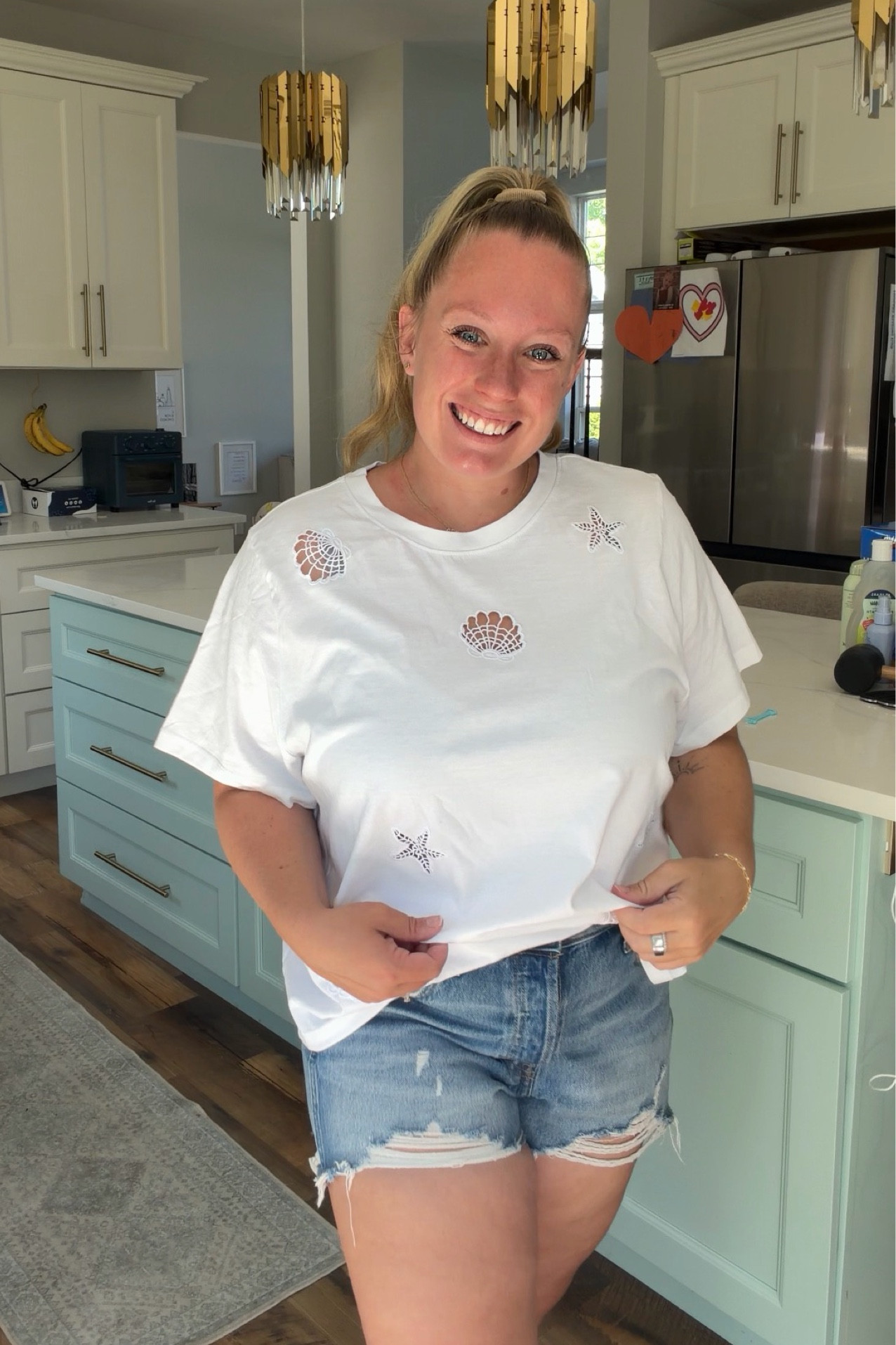 The perfect white tee for summer with crocheted shells! 

#LTKootd #LTKSeasonal #LTKmomlife