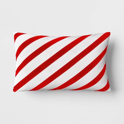 Pieced Velvet Lumbar Throw Pillow Ivory/Red - Threshold™ | Target