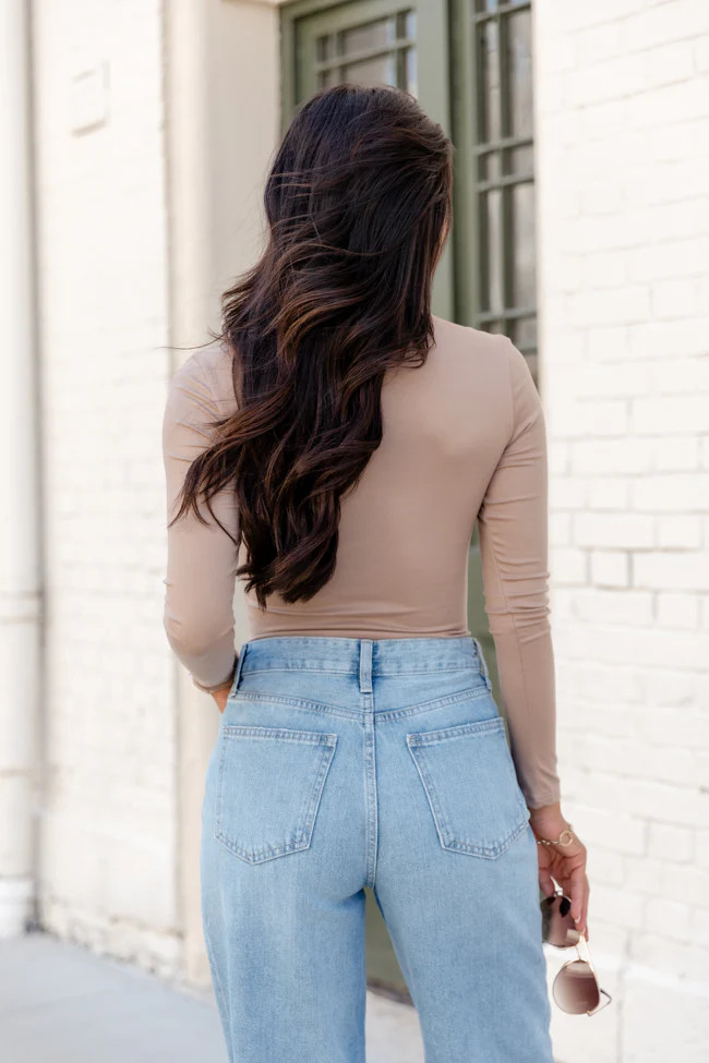 Your Own Path Taupe Mock Neck Bodysuit | Pink Lily