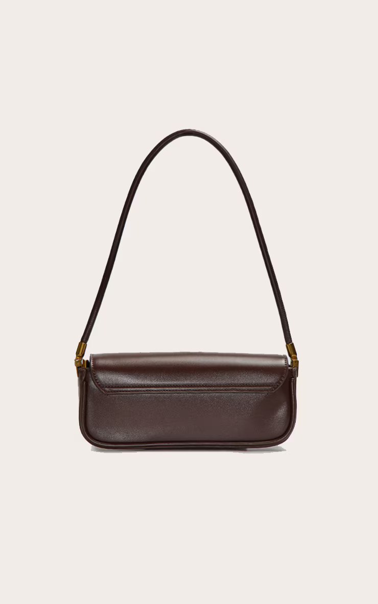 Chocolate PU Skinny Elongated Shoulder Bag | PrettyLittleThing UK