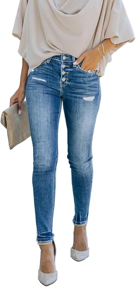 DGRPI Women's Boyfriend Skinny Jeans Ripped Distressed Stretchy Denim Pants | Amazon (US)