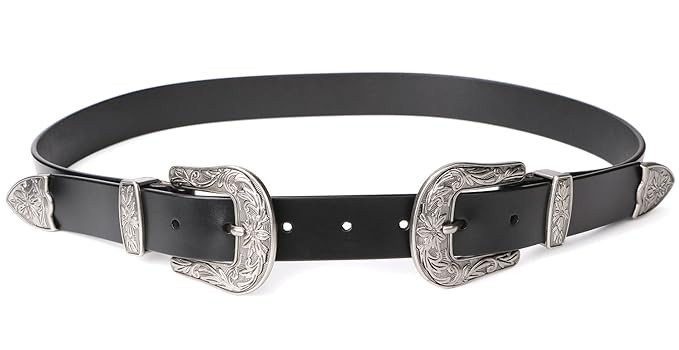 Women Leather Belts Ladies Vintage Western Design Black Waist Belt for Pants Jeans Dresses | Amazon (US)