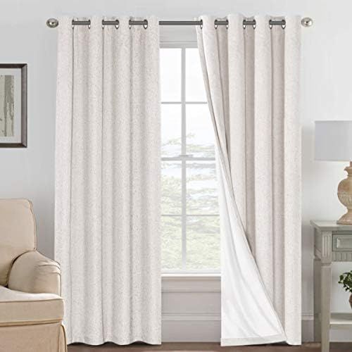 Linen Blackout Curtains 96 Inches Long 100% Absolutely Blackout Thermal Insulated Textured Linen Loo | Amazon (US)