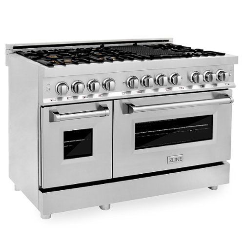 ZLINE 48"" Professional 6.0 cu. ft. 7 Gas Burner/Electric Oven Range in Stainless Steel with Brass B | Best Buy U.S.