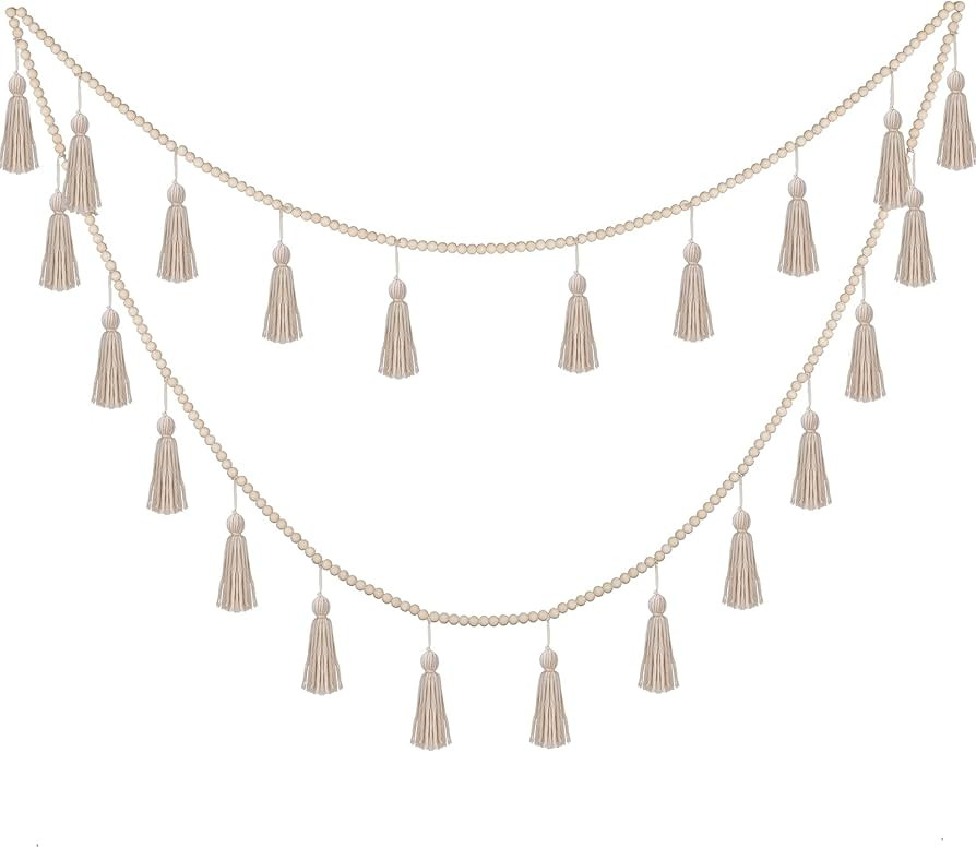 Janinka Boho Tassel Garland Decor Wooden Bead Garlands 9.8ft Wood Beads Banner with Tassels Boho ... | Amazon (US)