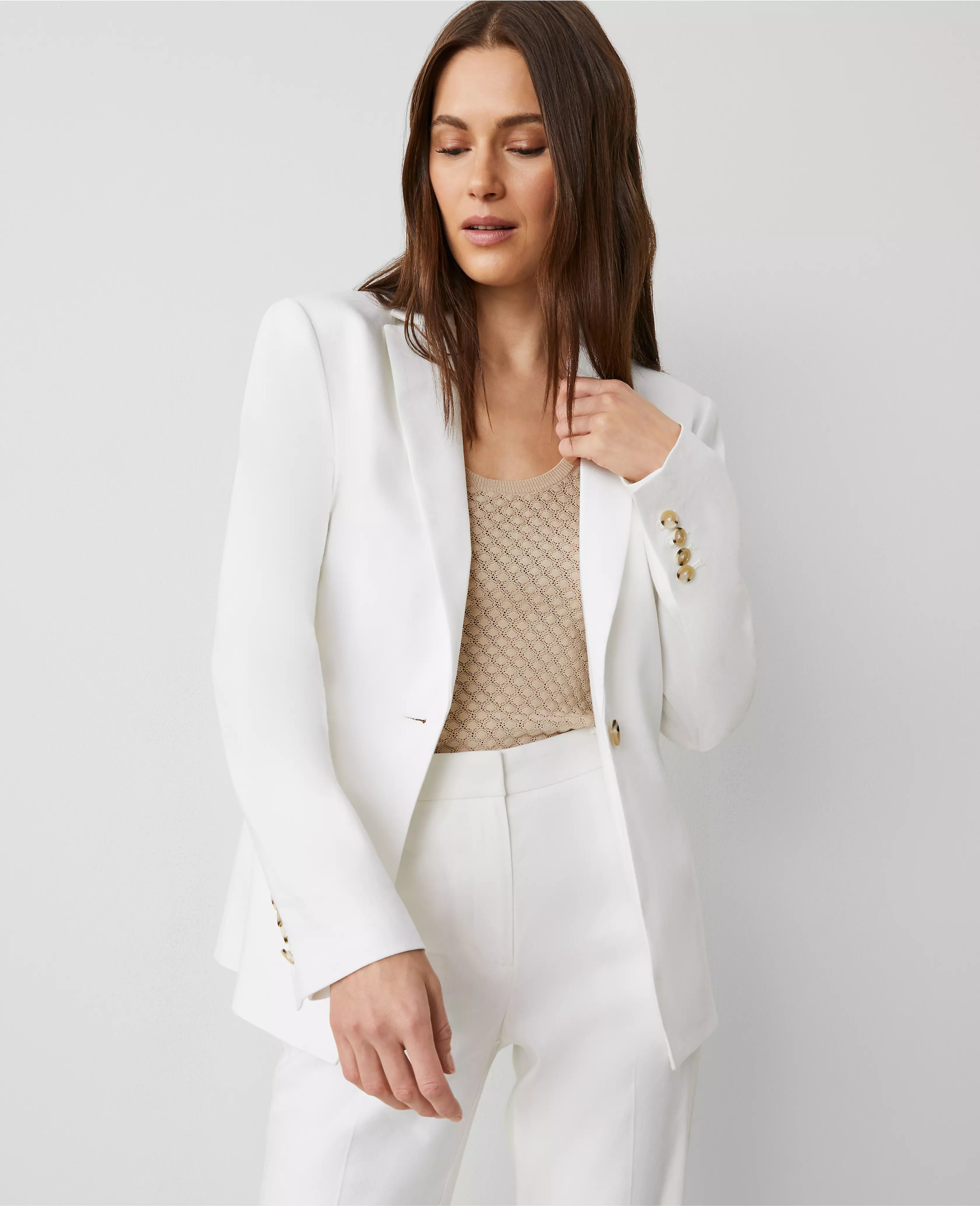 The One-Button Blazer in Linen Blend | Ann Taylor