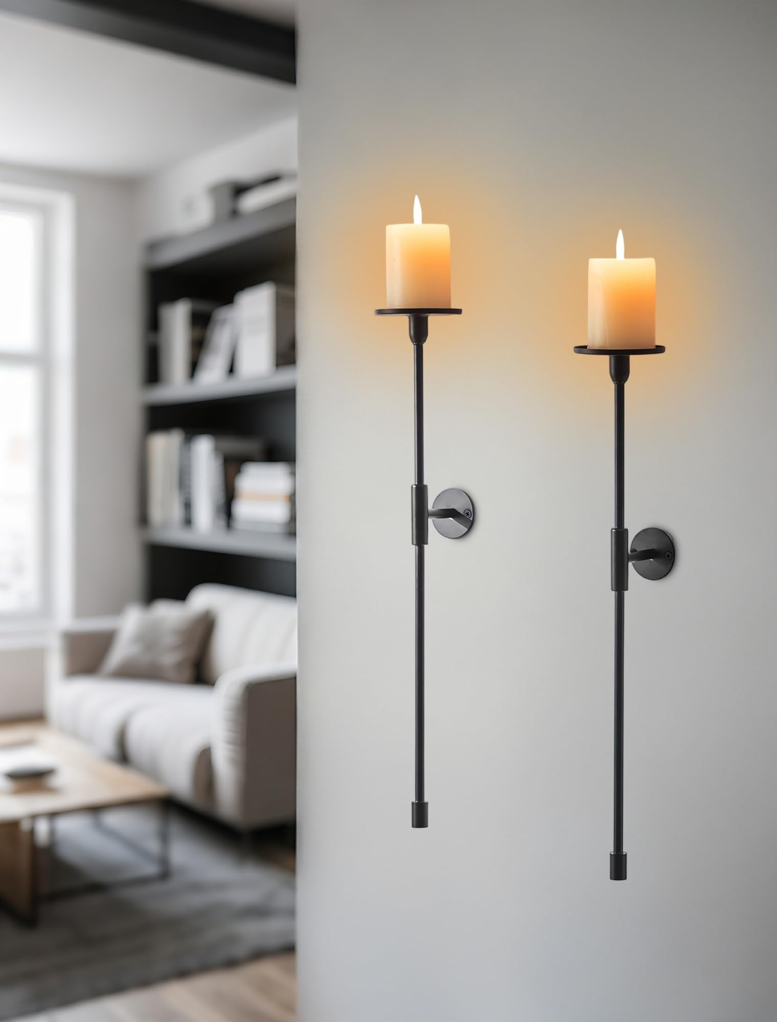 Sziqiqi Wall Candle Holder Black: Metal Candle Sconces for Pillar Candlestick Modern Wall Mount C... | Amazon (US)