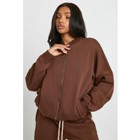 Womens Bomber Zip Through Sweatshirt - Brown - S | boohoo (US & Canada)