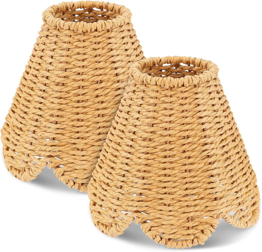 2 Pack Small Rattan Lamp Shades with Clip - Clip-On Boho Scalloped Woven Lampshades,2.95" Top X 5... | Amazon (US)