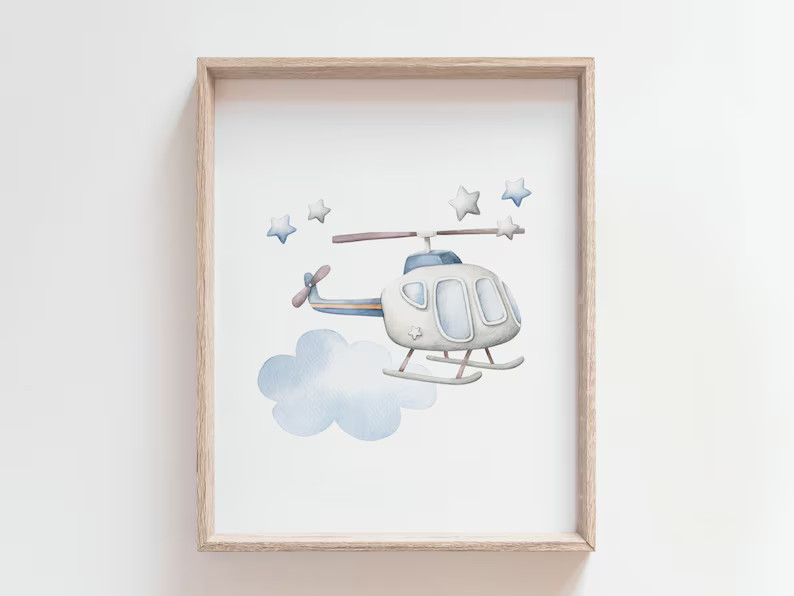 Watercolor Airplane Wall Art, Set of 4, Boy Nursery Decor, Airplane Name Sign, Personalized Plane... | Etsy (US)