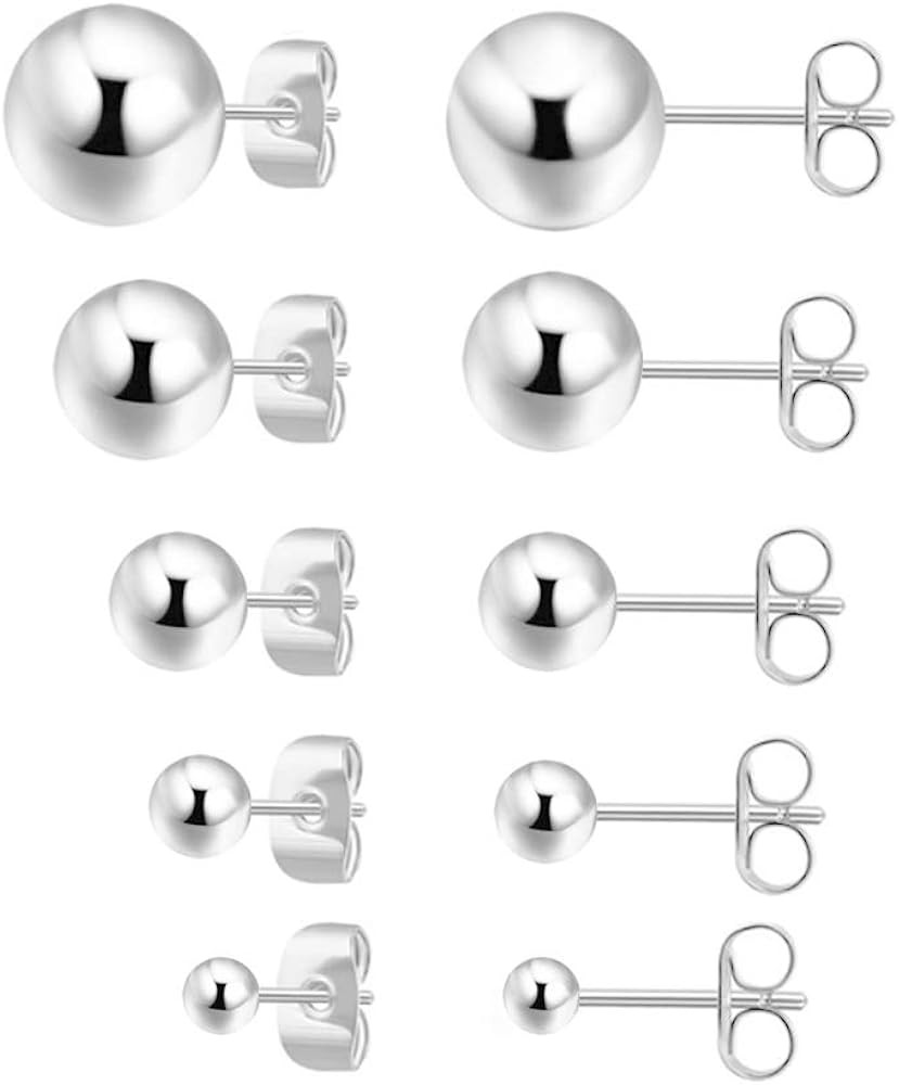 Small Silver Stud Earrings for Women: Hypoallergenic Sterling Silver Round Ball Stud Earrings for... | Amazon (US)