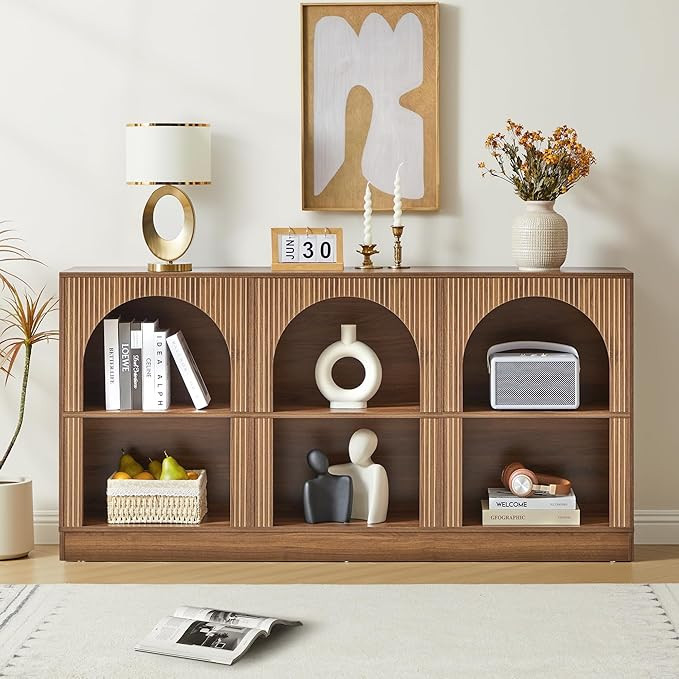 weselon Console Table with 3-Tier Open Storage, 63" Arched Entryway Table with Carved Fluted Pane... | Amazon (US)