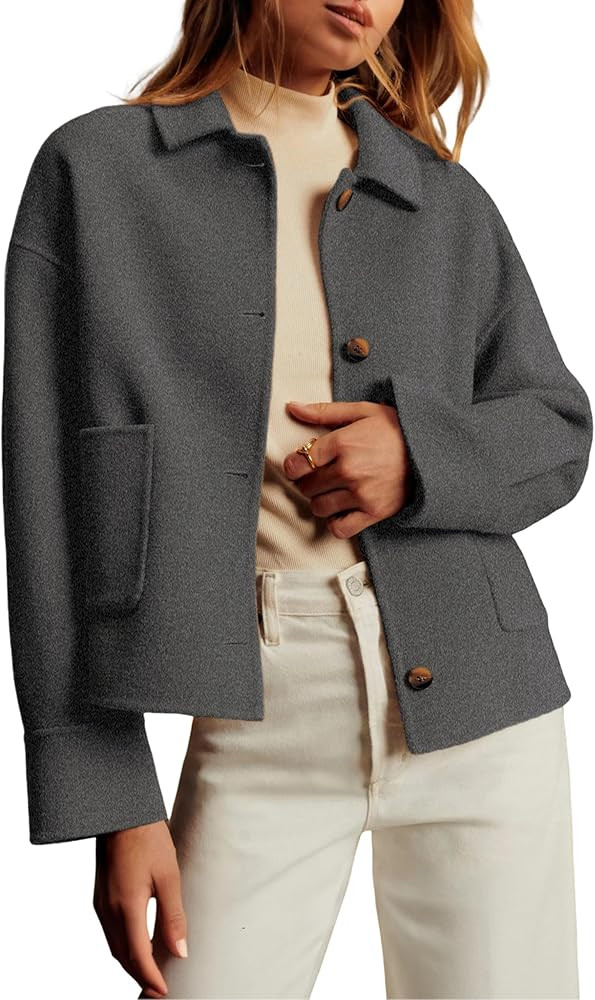 Dqbeng Womens Cropped Pea Coat Single Breasted Short Jackets Fall Winter Casual Outerwear with Po... | Amazon (US)