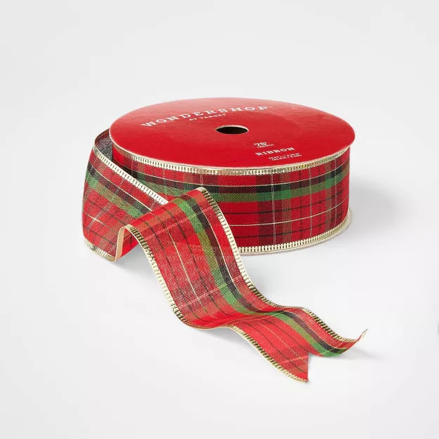 2" Plaid Ribbon Red/Green/Gold 75ft - Wondershop™ | Target