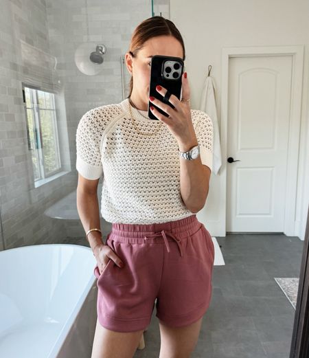 Varley knit top is perfect to dress up or down this Summer! Paired with these soft tie waist shorts and sandals for running errands! Both run tts! 

#LTKOver40 #LTKActive #LTKSeasonal