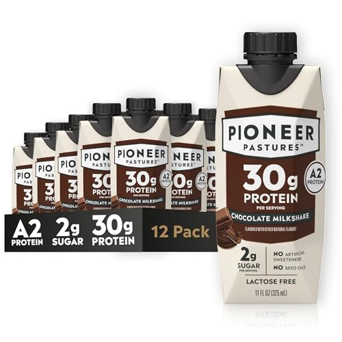 Pioneer Pastures High Protein A2 Milkshakes, Chocolate, 11oz, 12 Pack | Amazon (US)