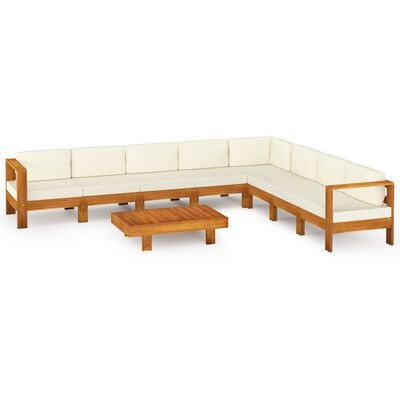 vidaXL 9 Piece Garden Lounge Set with Cream White Cushions Acacia Wood | vidaXL