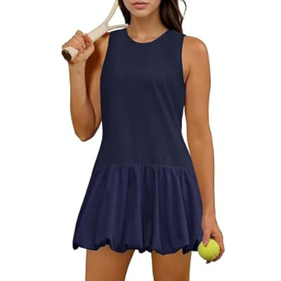 Dokuritu Womens Tennis Dress with Shorts Crewneck Backless Bubble Dresses Sleeveless Casu… | Amazon (US)