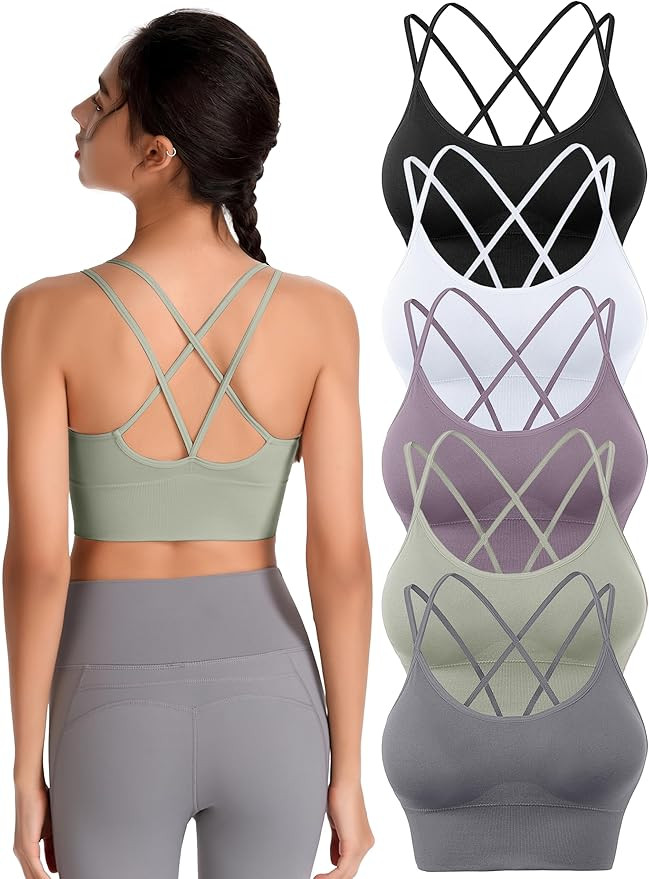 Padded Sports Bras for Women Strappy Cross Back Yoga Bras Pack for Workout Fitness Running Gym Lo... | Amazon (US)