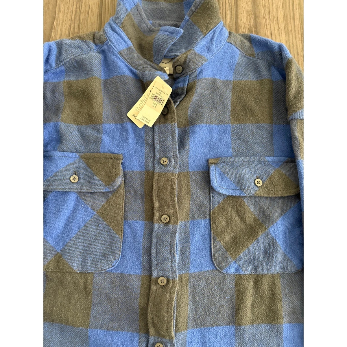Aerie Women's Blue Gray Buffalo Plaid Flannel Shirt Size Small NWT | eBay US