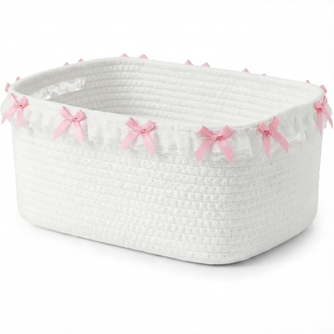 Cute Basket for Gifts Empty, 12"x 8"x 5" Coquette Woven Rope Gift Baskets White Lace Rectangle Sh... | Amazon (US)