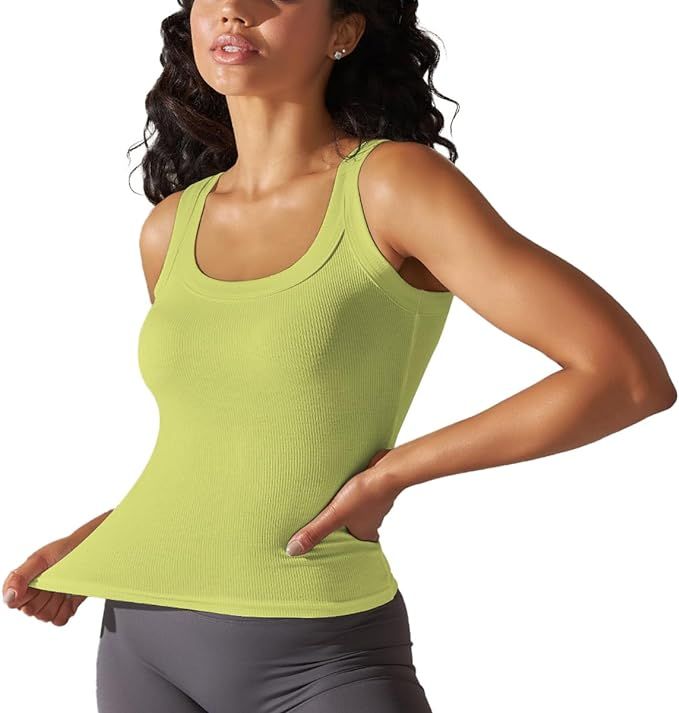 Women Sleeveless Tank Top: Women Crew Neck Shirts Casual Basic Ribbed Fitted Tank Top | Amazon (US)