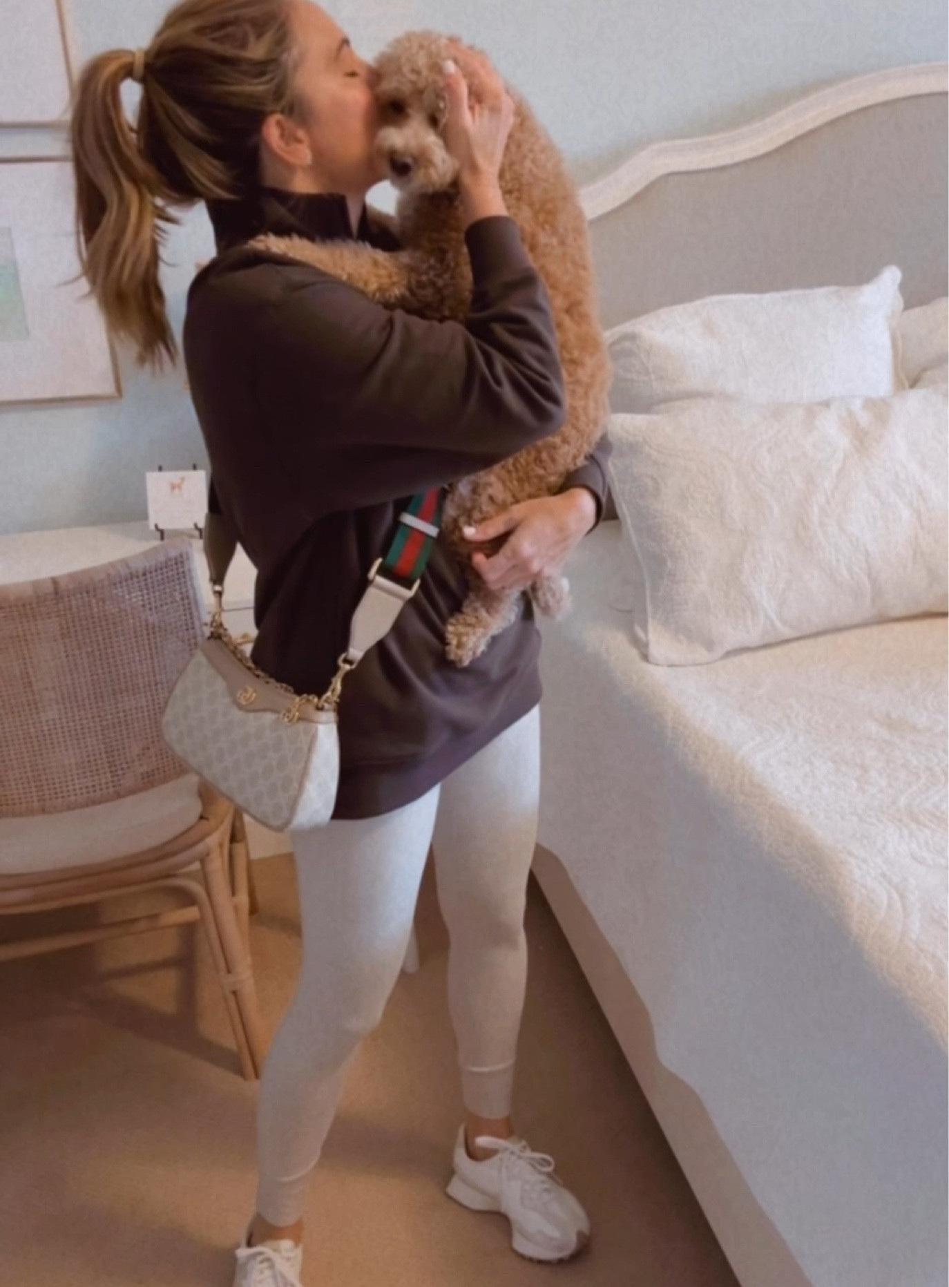 Brown long pullover perfect for leggings. New Balance 327 women’s. Gucci crossbody handbag. 

#LTKActive #LTKSaleAlert #LTKOver40