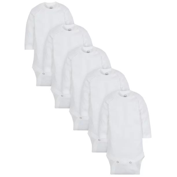 Wonder Nation Baby Boy, Baby Girl, & Unisex White Long Sleeve Bodysuits, 5-Pack, Newborn-12 Month... | Walmart (US)
