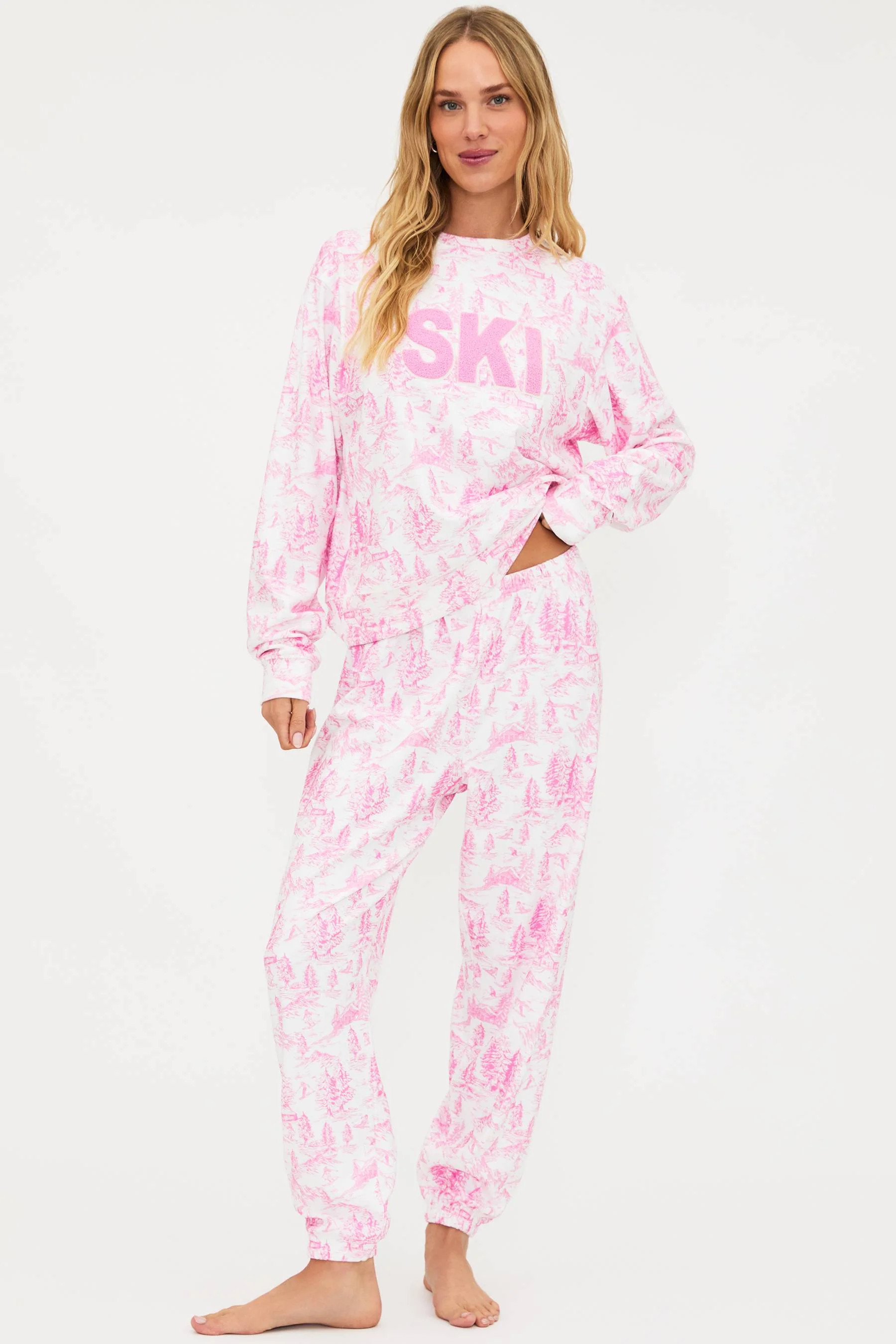 Georgie Pant Powder Pink Toile | Alps Print Sweatpant | Beach Riot | Beach Riot