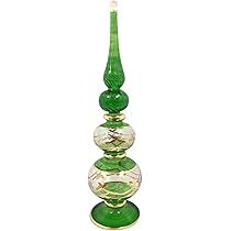 Amazon.com: Green and Gold Etched Egyptian Glass Christmas Tree Topper with Base Made Egypt : Home & | Amazon (US)