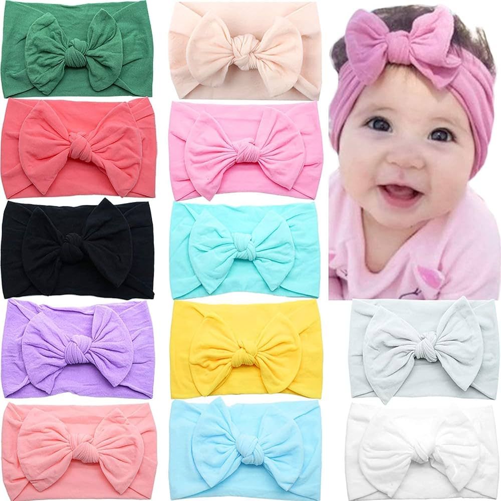 CELLOT Super Stretchy Soft Knot Headbands with Hair Bows Head Wrap Hair Accessories For Newborn B... | Amazon (US)