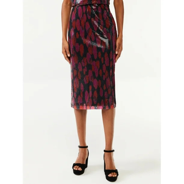 Scoop Women's Printed Sequin Midi Pencil Skirt - Walmart.com | Walmart (US)
