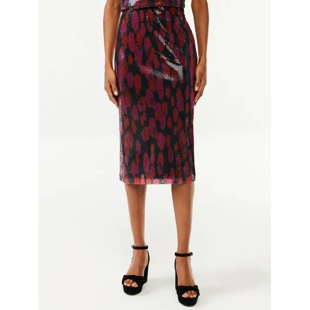 Scoop Women's Printed Sequin Midi Pencil Skirt | Walmart (US)