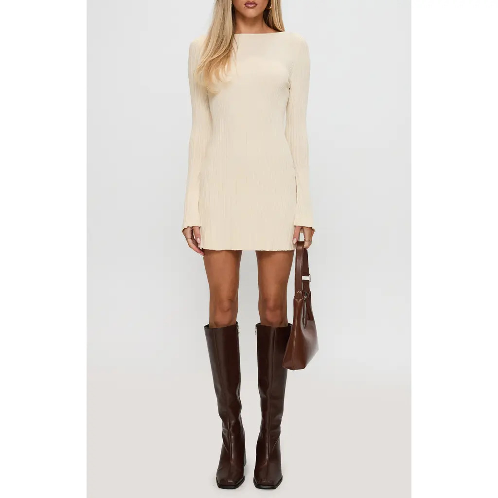 Princess Polly Mayok Open Back Long Sleeve Rib Minidress in Cream at Nordstrom Rack, Size Large/x-Large | Nordstrom Rack