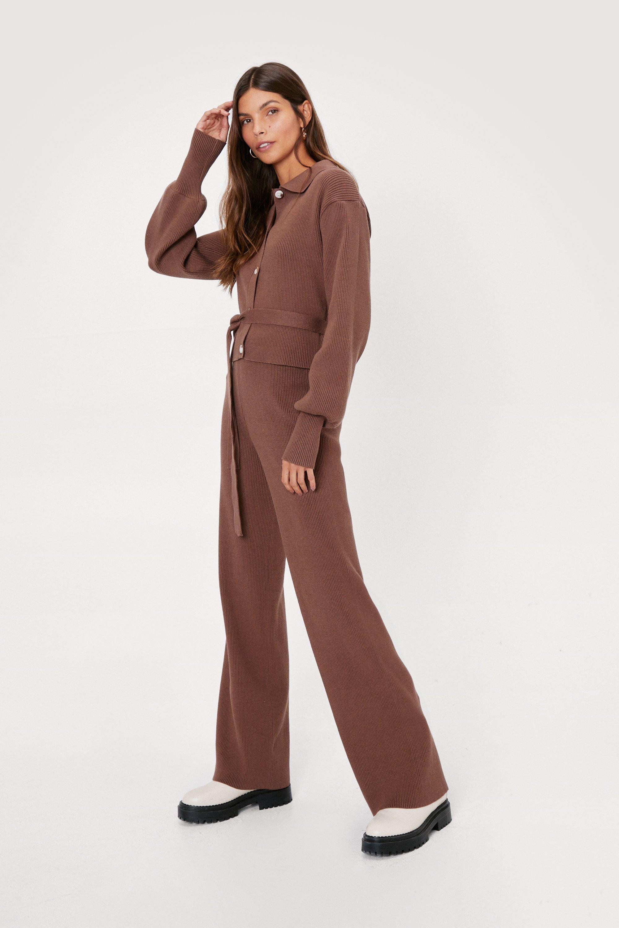 Ribbed Knitted Belted Cardigan And Pants Set | Nasty Gal (US)