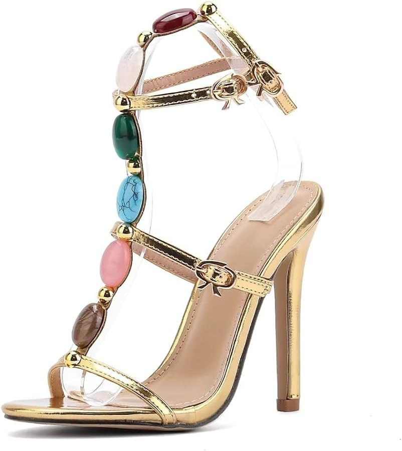 Women's Jeweled Ankle Strap Stiletto Heels Sandals Summer Open Toe Strappy Gladiator Heeled Sanda... | Amazon (US)